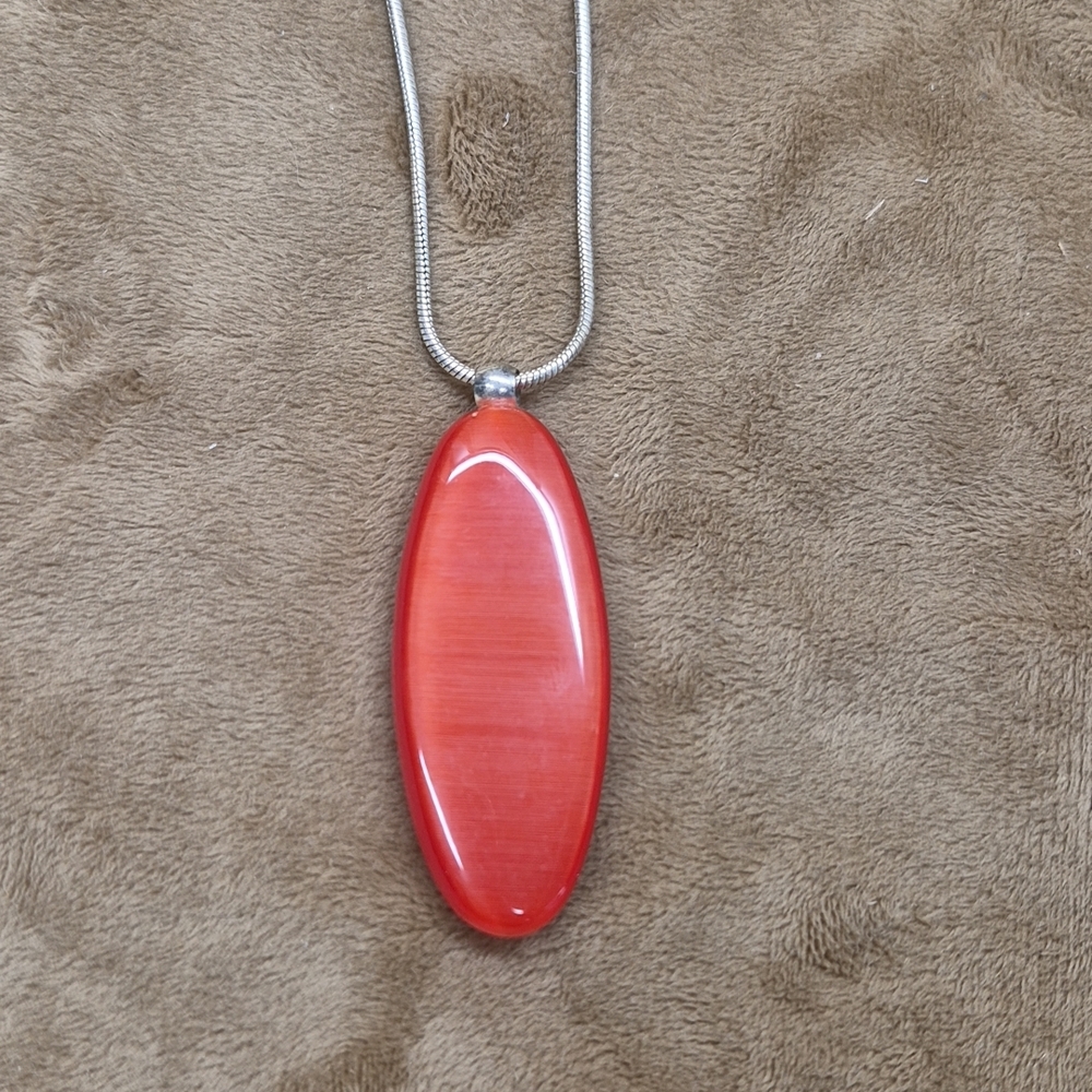 VJ Boho Necklace With A Large Oval orange Stone With A Necklace In Silver Tone